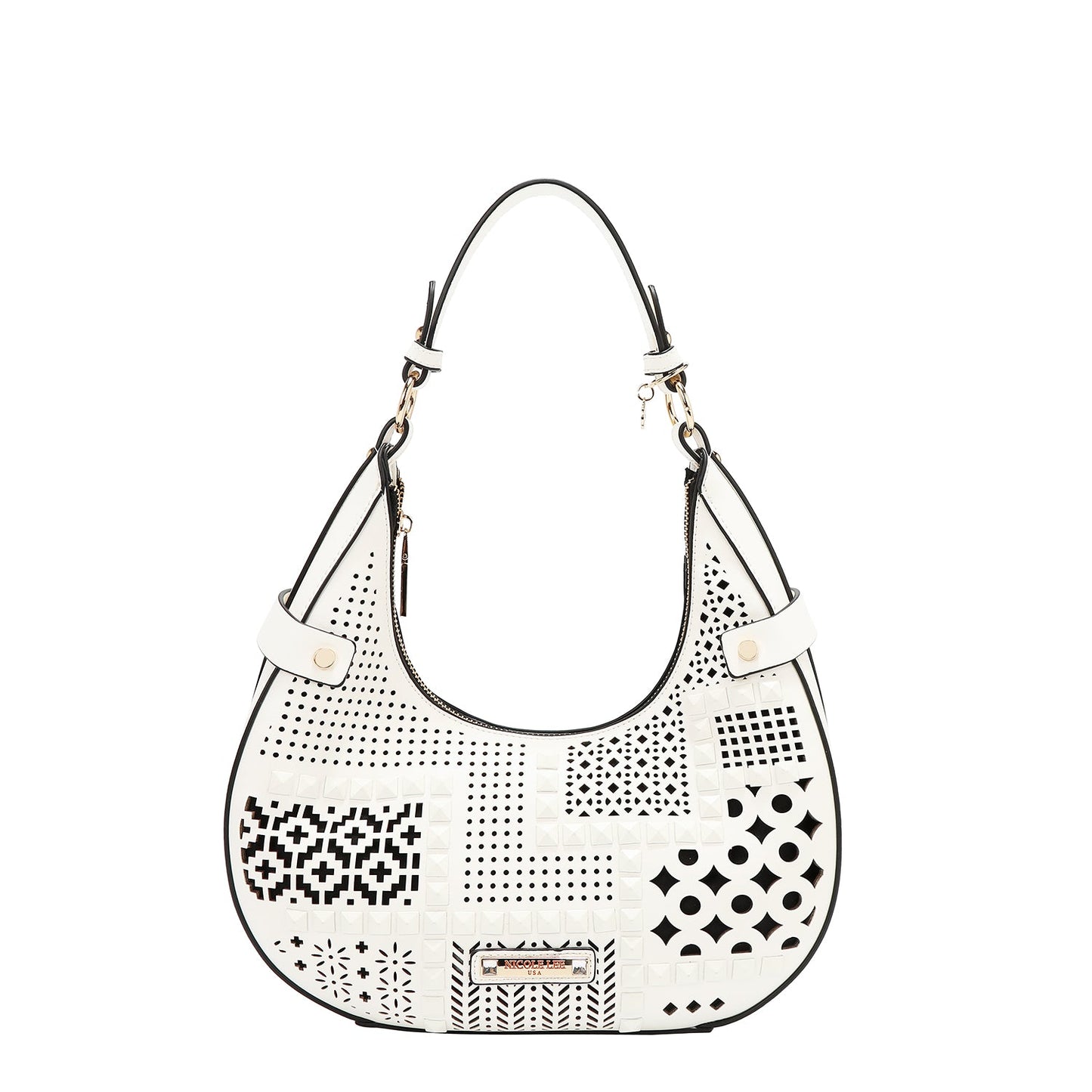 BOLSO DE HOMBRO CON RECORTE GEOMÉTRICO (BLANCO)