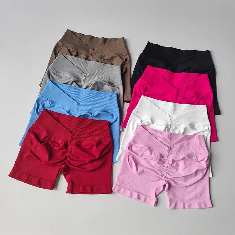 Women's High-Waist Yoga Sports Shorts Summer V-Shaped Widen Peach Hip