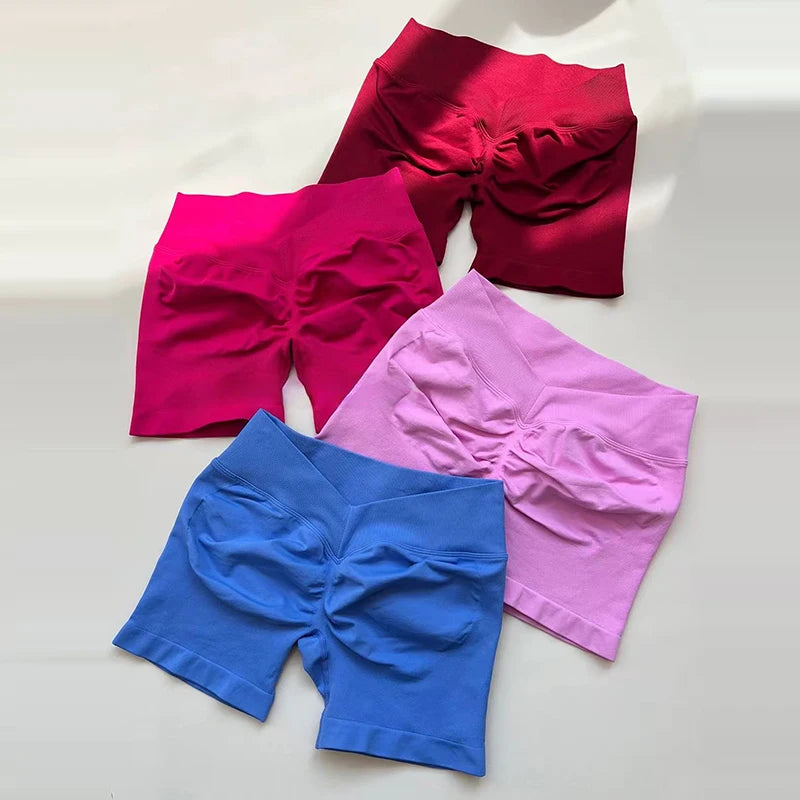 Women's High-Waist Yoga Sports Shorts Summer V-Shaped Widen Peach Hip