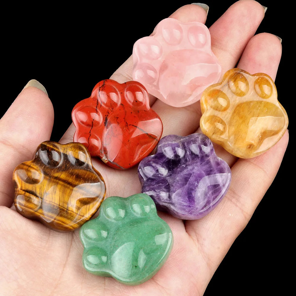 1PC Cat Paw Natural Crystal Ornaments Amethyst Rose Quartzs Beads