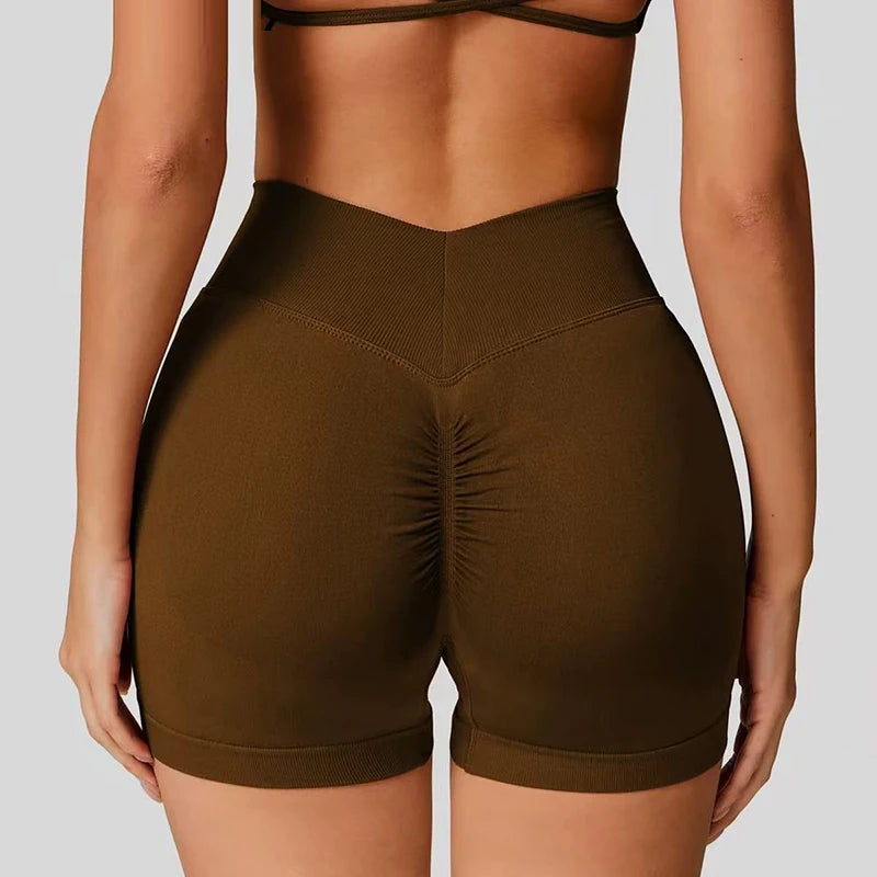 Women's High-Waist Yoga Sports Shorts Summer V-Shaped Widen Peach Hip