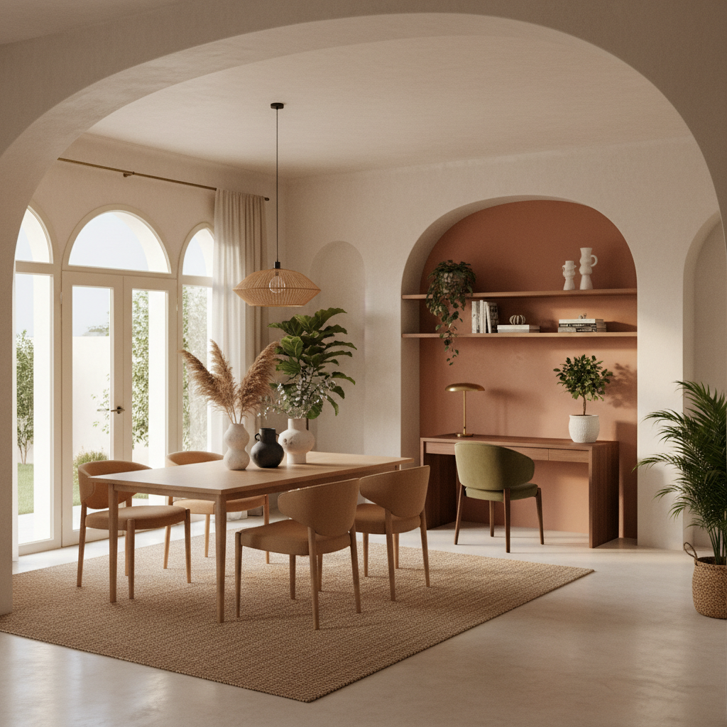 Espacio abierto con decoración minimalista y plantas